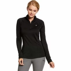 2023 Ariat Womens Sunstopper 2.0 1/4 Zip Baselayer 10030429 - Black Colour Black