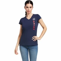 2022 Ariat Womens Vertical Logo Short Sleeve Top 10039227 - Navy