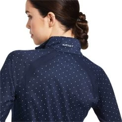 2023 Ariat Womens Sunstopper 2.0 1/4 Zip Base Layer Top 10030429 - Navy Dot Colour Navy Dot -Equestrian Clothing Store 1597 202220Ariat20Womens20Sunstopper202.0201420Zip20Base20Layer20Top201003935320 20Navy20Dot20Close20Up.700x700