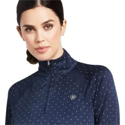 2023 Ariat Womens Sunstopper 2.0 1/4 Zip Base Layer Top 10030429 - Navy Dot Colour Navy Dot -Equestrian Clothing Store 1597 202220Ariat20Womens20Sunstopper202.0201420Zip20Base20Layer20Top201003935320 20Navy20Dot20Close20Up202.700x700