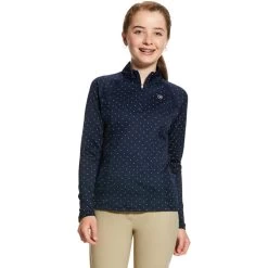2022 Ariat Girls Sunstopper 2.0 1/4 Zip Base Layer Top 10030444 - Navy Dot