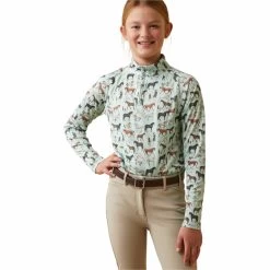 2023 Ariat Junior Sunstopper 2.0 1/4 Zip Baselayer 10043604 - Aqua Herd Print Colour Aqua Herd Print