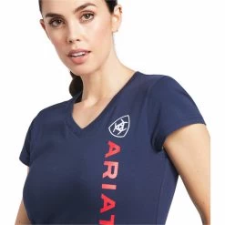 2022 Ariat Womens Vertical Logo Short Sleeve Top 10039227 - Navy -Equestrian Clothing Store 4138 10039227 4.700x700