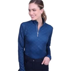 2022 HV Polo Womens Welmoed Luxury Long Sleeve Top 403093454 - Deep Sea Blue Colour Deep Sea Blue -Equestrian Clothing Store 5321 202220HV20Polo20Welmoed20Luxury20Long20Sleeve20Top2040309345420 20Deep20Sea20Blue20Model.700x700