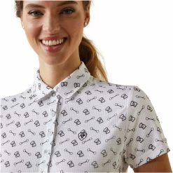2023 Ariat Womens Motif Polo 10043436 - White Tack Ditsy -Equestrian Clothing Store 5873 202320Ariat20Womens20Motif20Polo201004343620 20White20Tack20Ditsy20Close20Up.700x700