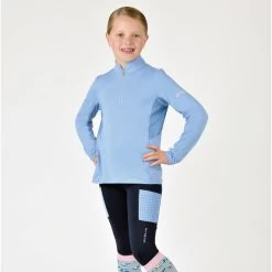 2023 Dublin Junior Power Performance Mid Rise Colour Block Tights 1004929117 - Ink Navy / Bluebell -Equestrian Clothing Store 6011 1005524000 BLUEBELL DB Kylee LS OM2 UK Image Null Hero.700x700